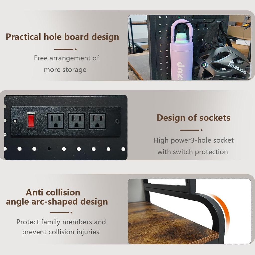 COCOLUCKY Mini Fridge Stand with Storage,Mini Fridge Cabinet,Bakers Rack with Power Outlet,Coffee Bar Cabinet,Microwave Oven Stand Rack with Large Capacity Basket for Dorm Home Office s1
