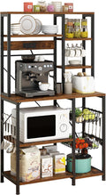 Large Bakers Rack with Power Outlets, 6-Tier Microwave Stand with 10 S Hooks, Kitchen Storage Shelf with Wire Basket, Coffee Bar Station for Kitchen and Dining Room, Rustic Brown