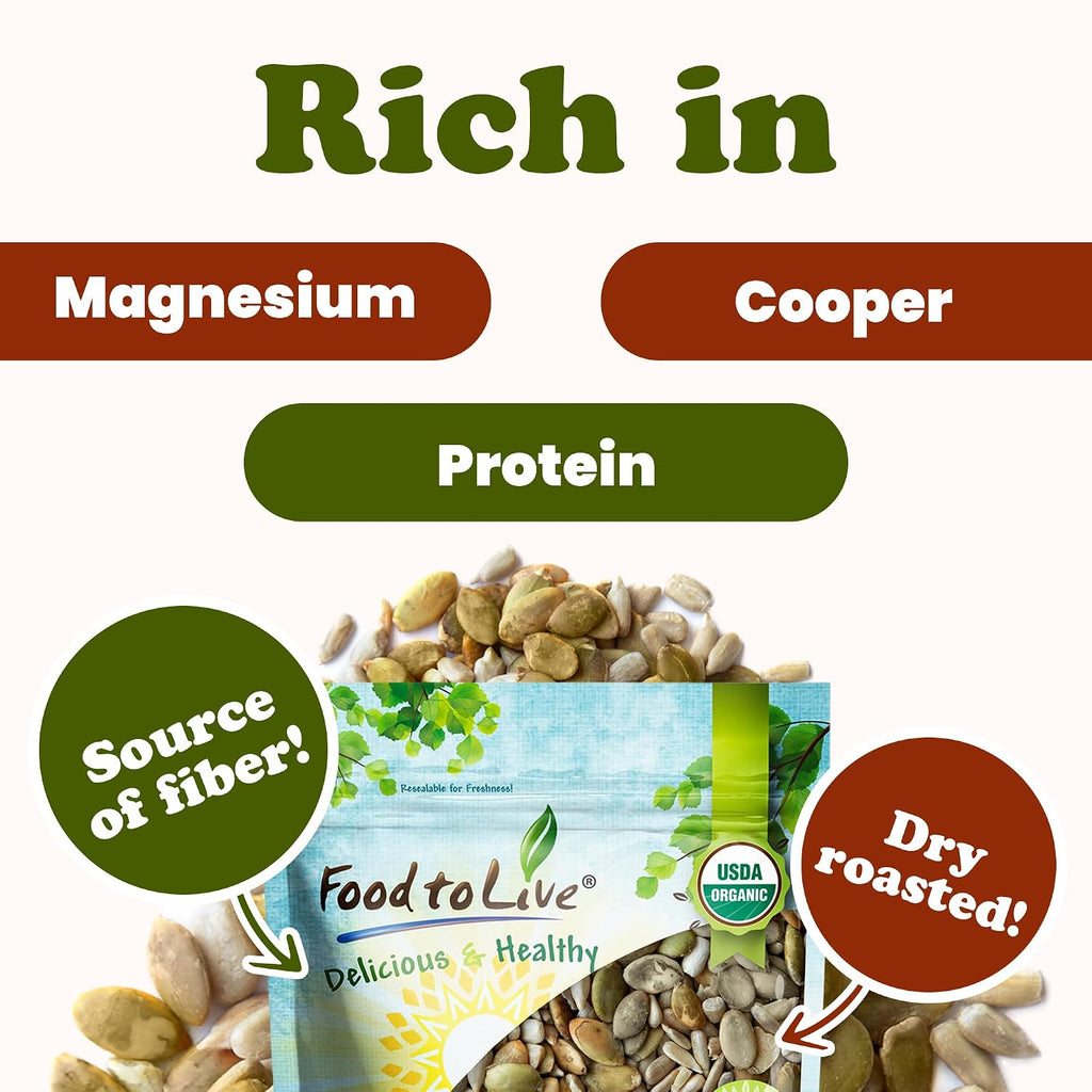 Food to Live Organic Dry Roasted Sunflower and Pumpkin Seed Mix with Himalayan Salt, 16 Pounds – Oven Roasted, Lightly Salted, No Oil, Perfect for Baking and Salads, Vegan, Kosher, Bulk
