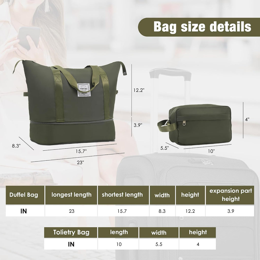 Merax Softside Luggage Set 3 Piece Suitcase with Duffel Bag Spinner Wheels Lightweight Expandable Travel Luggage 22' 26' 30',Army Green