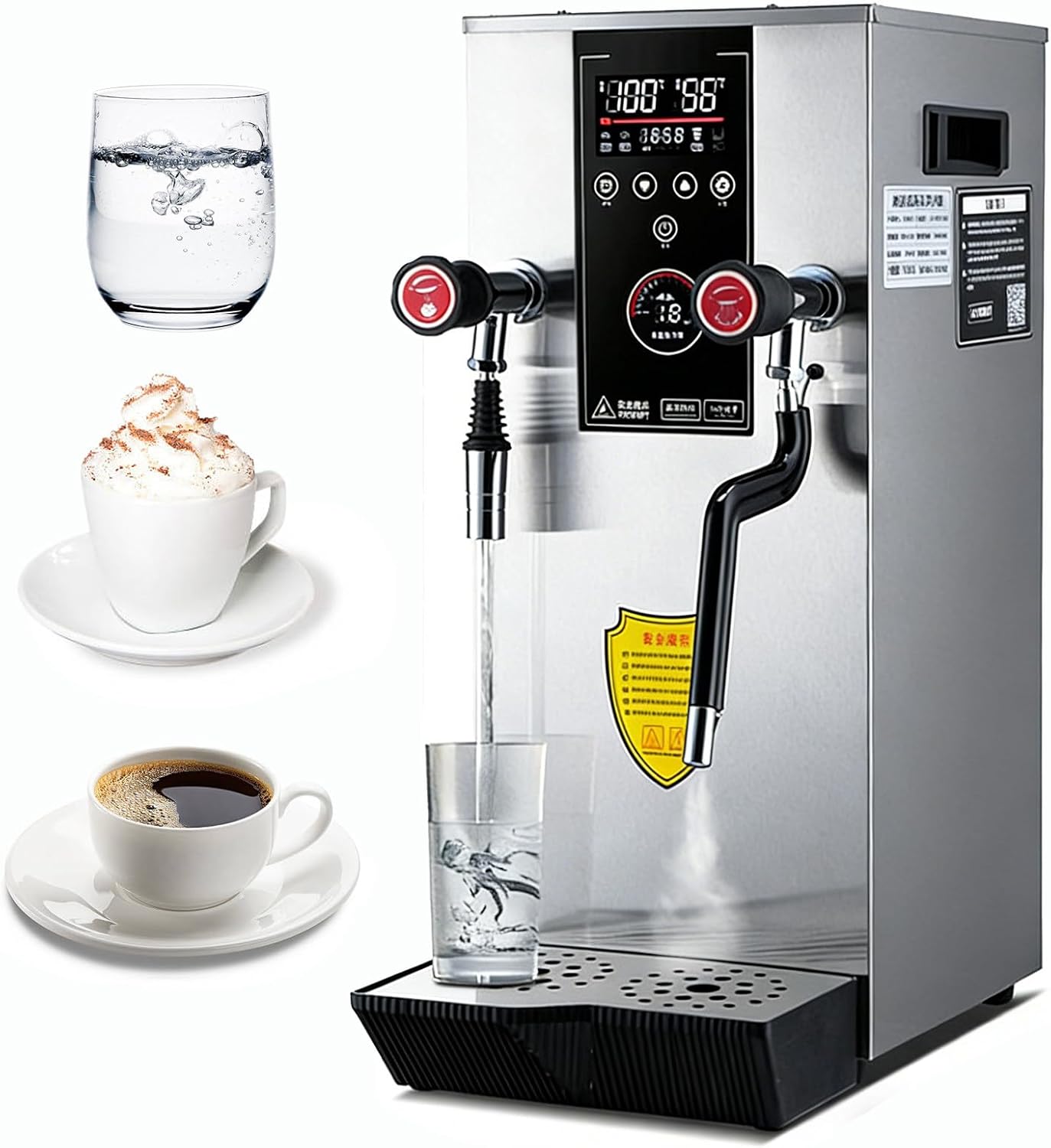 Commercial Hot Water Dispenser, 2500W Milk Frother, 12L Stainless Steel Water Dispenser with LED Display, for Latte, Cappuccino, Coffee, Hot Chocolate, Milk Tea Foam, Hot Water Dispenser