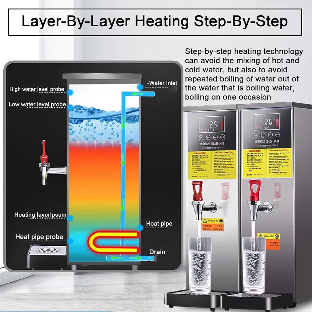 Stepping Type Boiling Water Machine,Water Boiler, Commercial Hot Water Boiler,24-Hour Timer Reservation,Temperature Control, Stainless Steel Automatic Water Heater(Silver,40l)