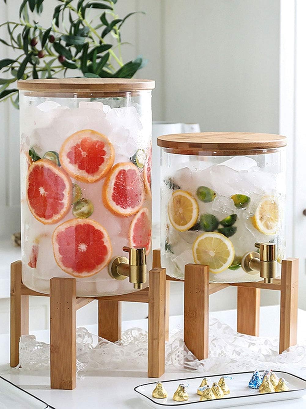 Drink Dispenser Beverage Dispenser with Infuser, Water Dispenser with Spigot, Water Pitcher for Hot/Cold Juice, Beer, Punch, Iced Tea for Parties