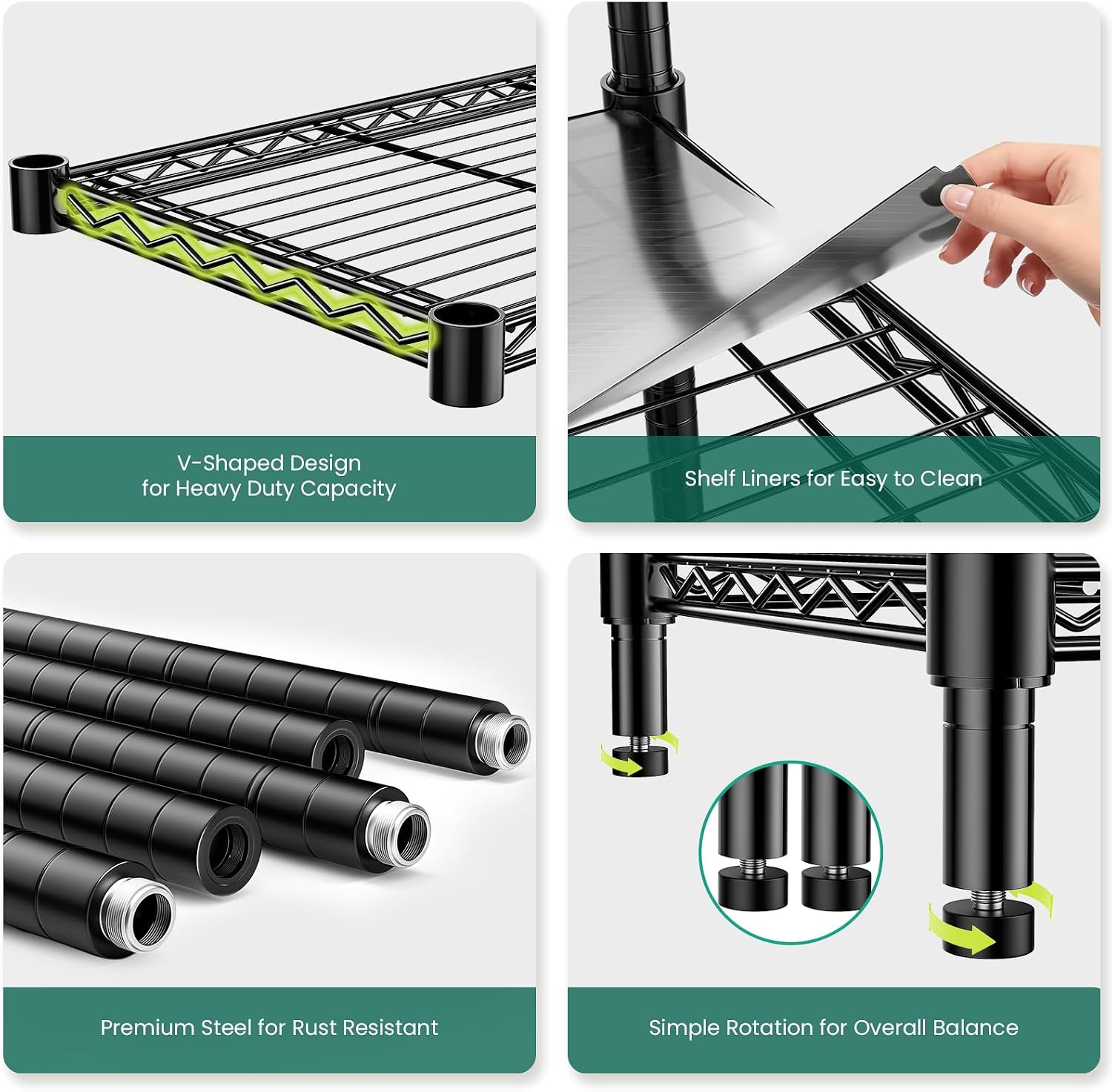 48' W Garage Shelving 1875LBS Heavy Duty Wire Shelving Unit, Metal 5-Tier Adjustable Steel Storage Rack with Liners, Storage Tote Rack, 48' W x 18' D x 72' H for Garage Commercial, Black