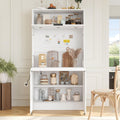 Farmhouse Pantry Cabinet with Foldable Workstation, 69' Tall Buffet with Hutch and Storage, Multifunctional Kitchen Cabinet with Adjustable Shelf and Power Outlet for Dining Room (White)