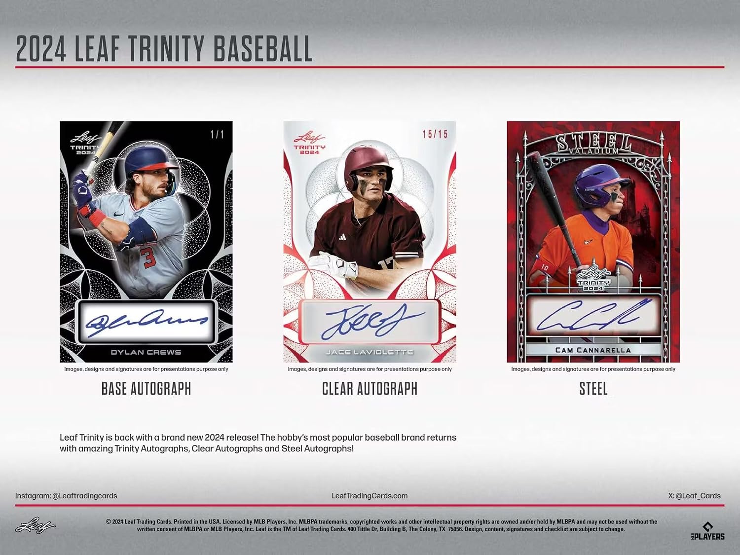 2024 Leaf Trinity Baseball Hobby Trading Card Box (6 Autographs Per Box)
