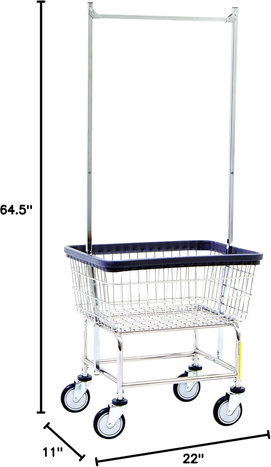 R&B Wire™ 100E58KD Commercial Wire Laundry Cart with Double Pole Rack, 2.5 Bushel, Chrome
