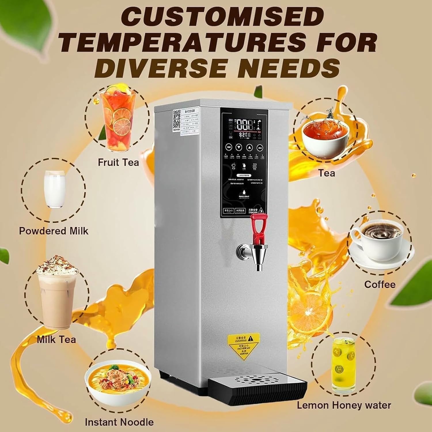 3000W Commercial Hot Water Dispense Boiler, 60L/H Stainless Steel Drinking Hot Water Boiling Machine, Coffee Making Water Heater for Tea Coffee/Dessert Shop Hotel