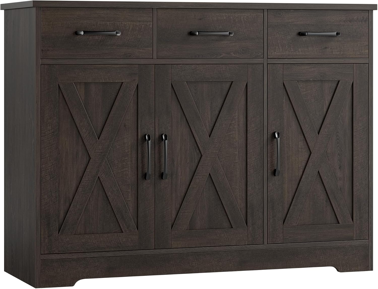 HOSTACK Modern Farmhouse Buffet Sideboard Cabinet, Barn Doors Storage Cabinet with Drawers and Shelves, Wood Coffee Bar with Storage for Dining Room, Kitchen, Living Room, Dark Brown