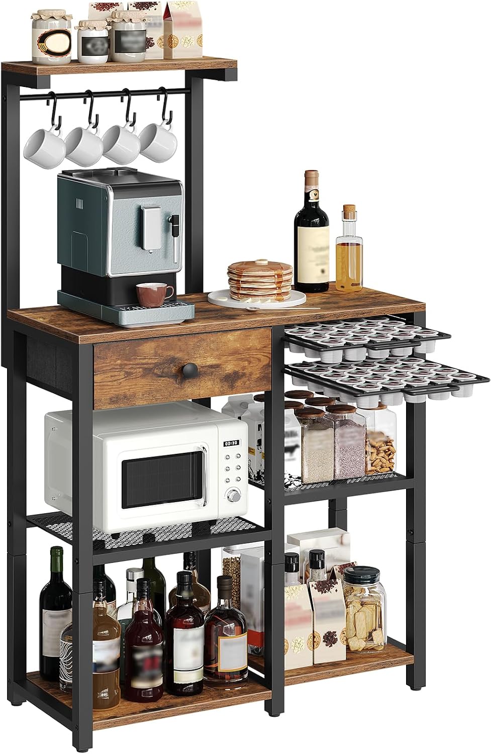 YATINEY Bakers Rack with Power Outlet, Microwave Stand with Paper Holder, Bakers Rack with Storage, HB02UBR-KF60BRY1