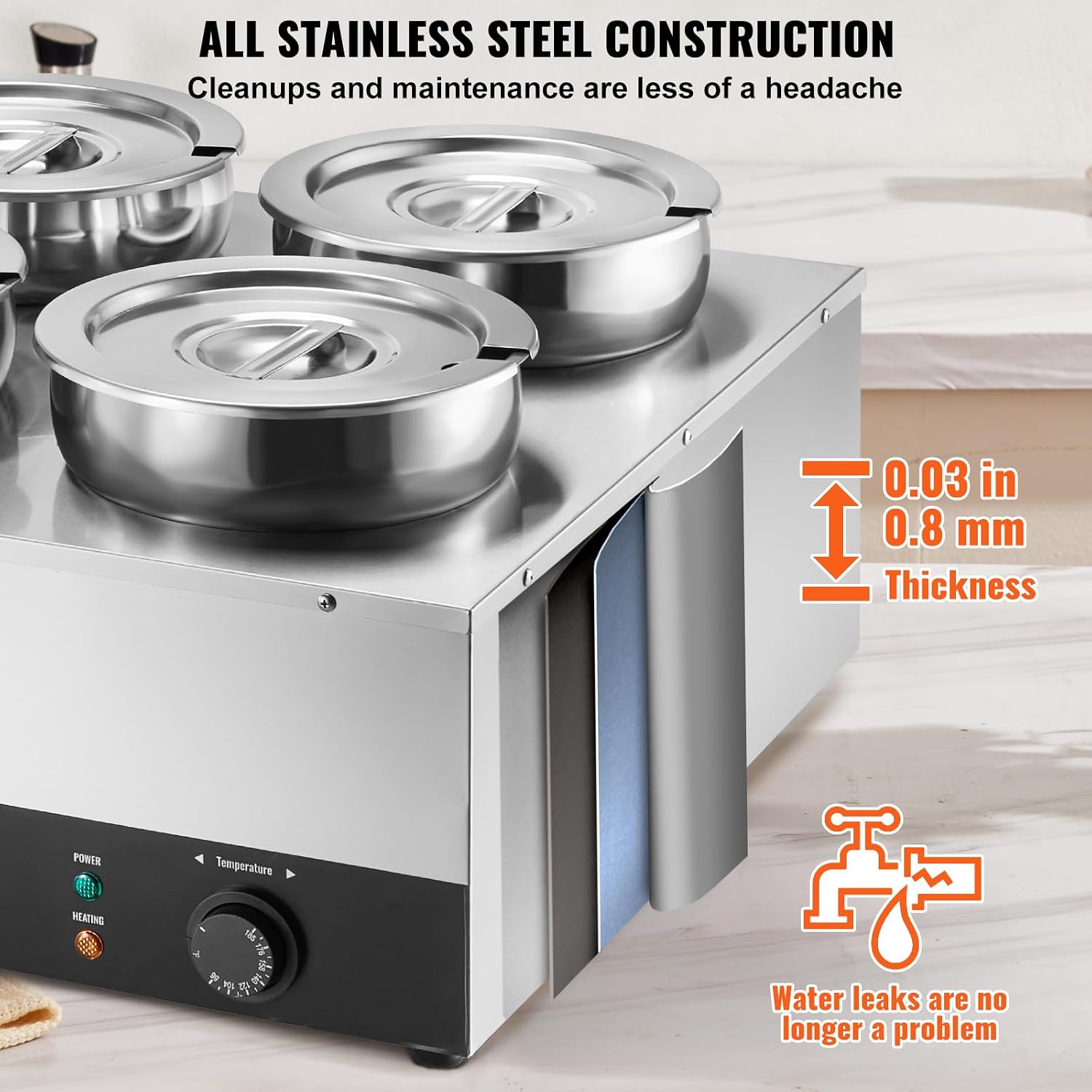ETL Listed VEVOR Electric Soup Warmer, Four 7.4QT Stainless Steel Round Pot 86~185°F Adjustable Temp, 1500W Commercial Bain Marie with Anti-Dry Burn, Soup Station for Restaurant, Buffet, Silver