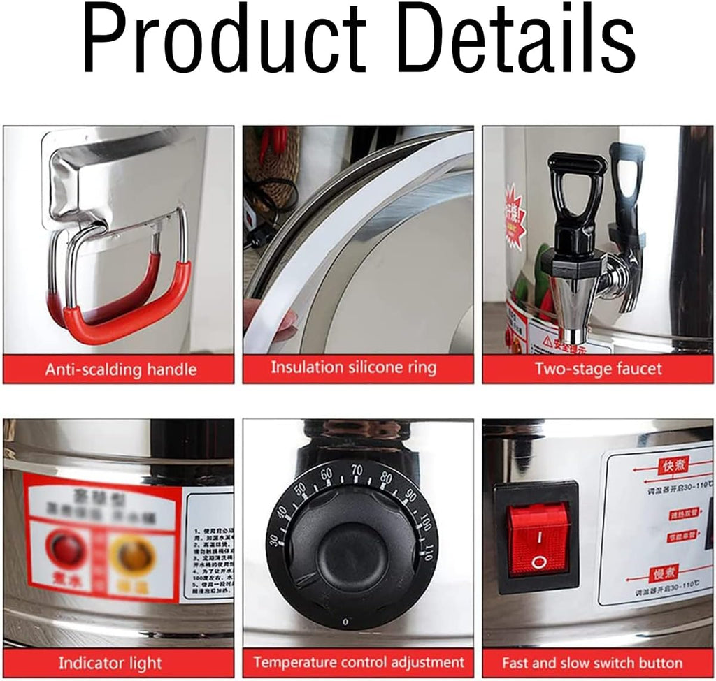 2800W Commercial Electric Catering Urn, 30-110°C Temperature Control Knob, Hot Water Boiler Dispenser Tea Boiler, Electric Boiling Water Bucket,37L