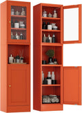 YAUWOH 2-Door Metal Storage Cabinet, Tall Slim Pantry Organizer with 3 Adjustable Shelves (120LBS/Shelf), Anti-Tipping Waterproof Cabinet for Bathroom/Kitchen/Home Office/Small Spaces,(1PC,Orange)
