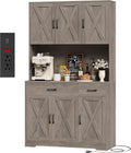 HOSTACK 71' Pantry Cabinet with Charging Station, Tall Kitchen Pantry Storage Cabinet with Microwave Stand, Farmhouse Kitchen Hutch with Storage Drawers for Living Room, Dining Room, Ash Grey
