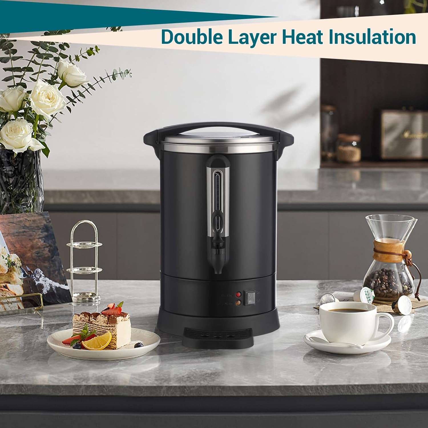 ‌Electric Hot Water Urn 80-Cup 12L Commercial - Double Wall Hot Beverage Dispenser with Fast Brew, Easy-Clean Stainless Steel Design for Weddings, Parties, Restaurants, Buffets