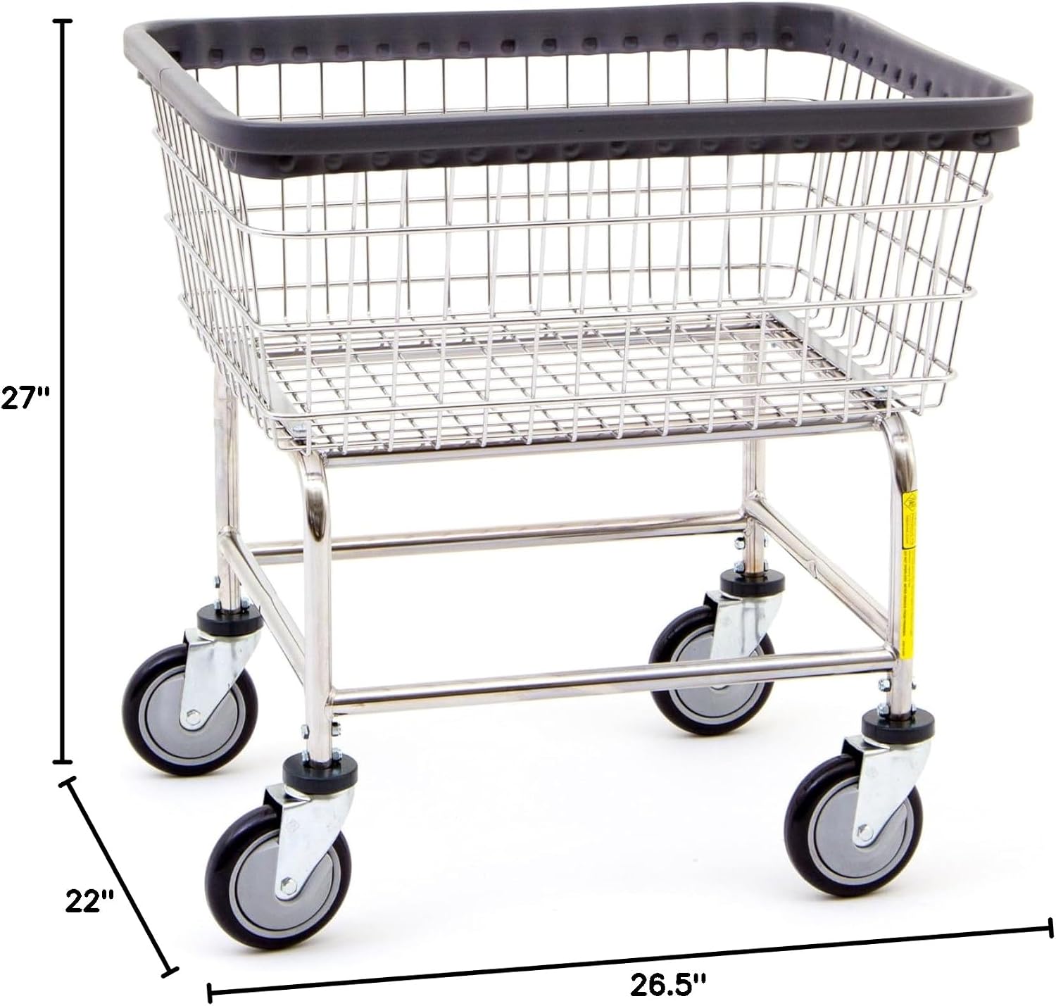 R&B Wire® 100E Heavy Duty Wire Laundry Cart | 2.5 Bushel | Steel Frame with Chrome Finish | Commercial Laundry Basket | Industrial Bumper | 5' Clean Wheel System™ Casters