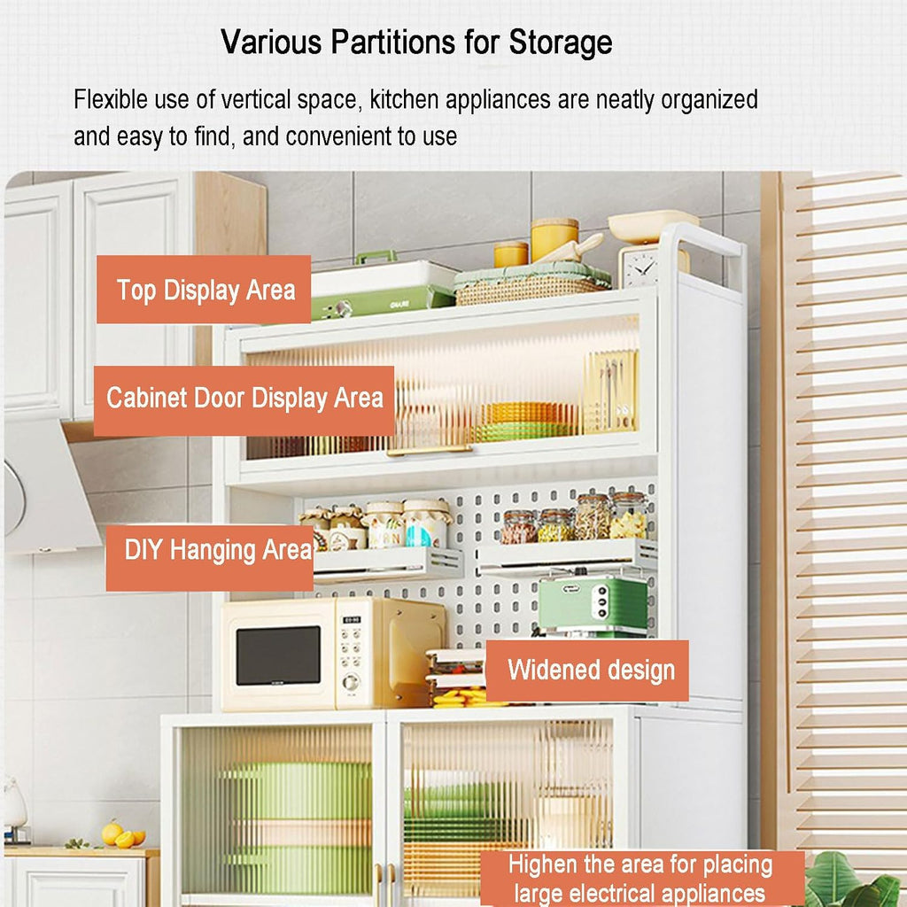 Bakers Rack with Storage Cabinet, Sideboard Cabinet Coffee Bar Cabinet with Power Outlet 5-Tier Microwave Oven Stand with Shelves Kitchen Storage Shelf with Cabinet,70cm