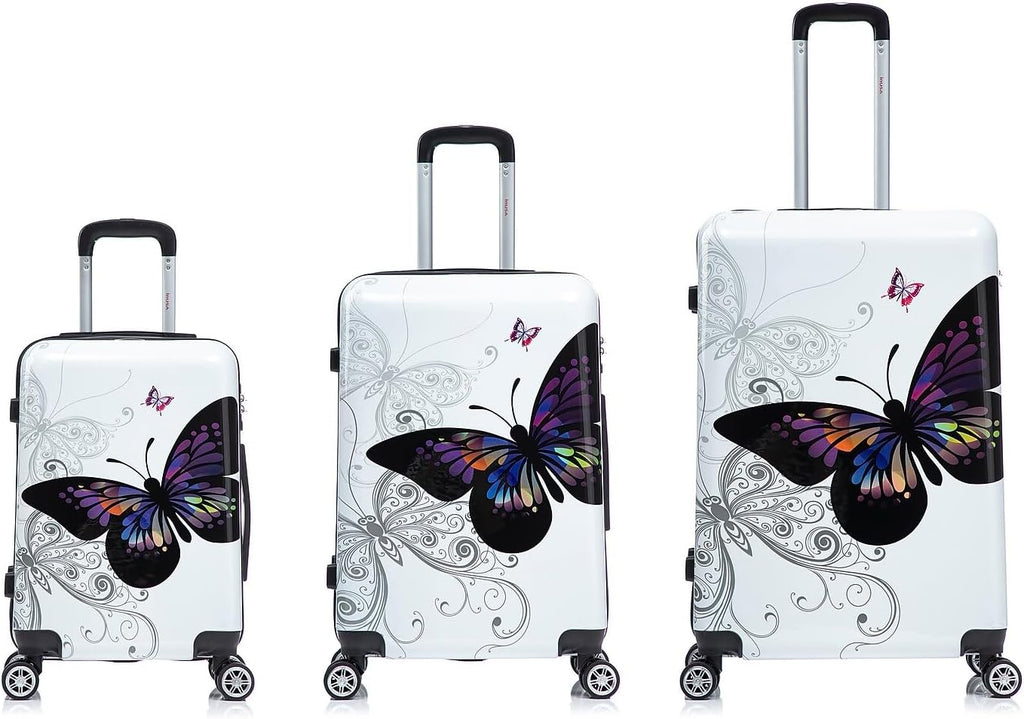 InUSA Hardside Butterfly Suitcase, 4-Wheeled Spinner, TSA Checkpoint Friendly, Black Butterfly