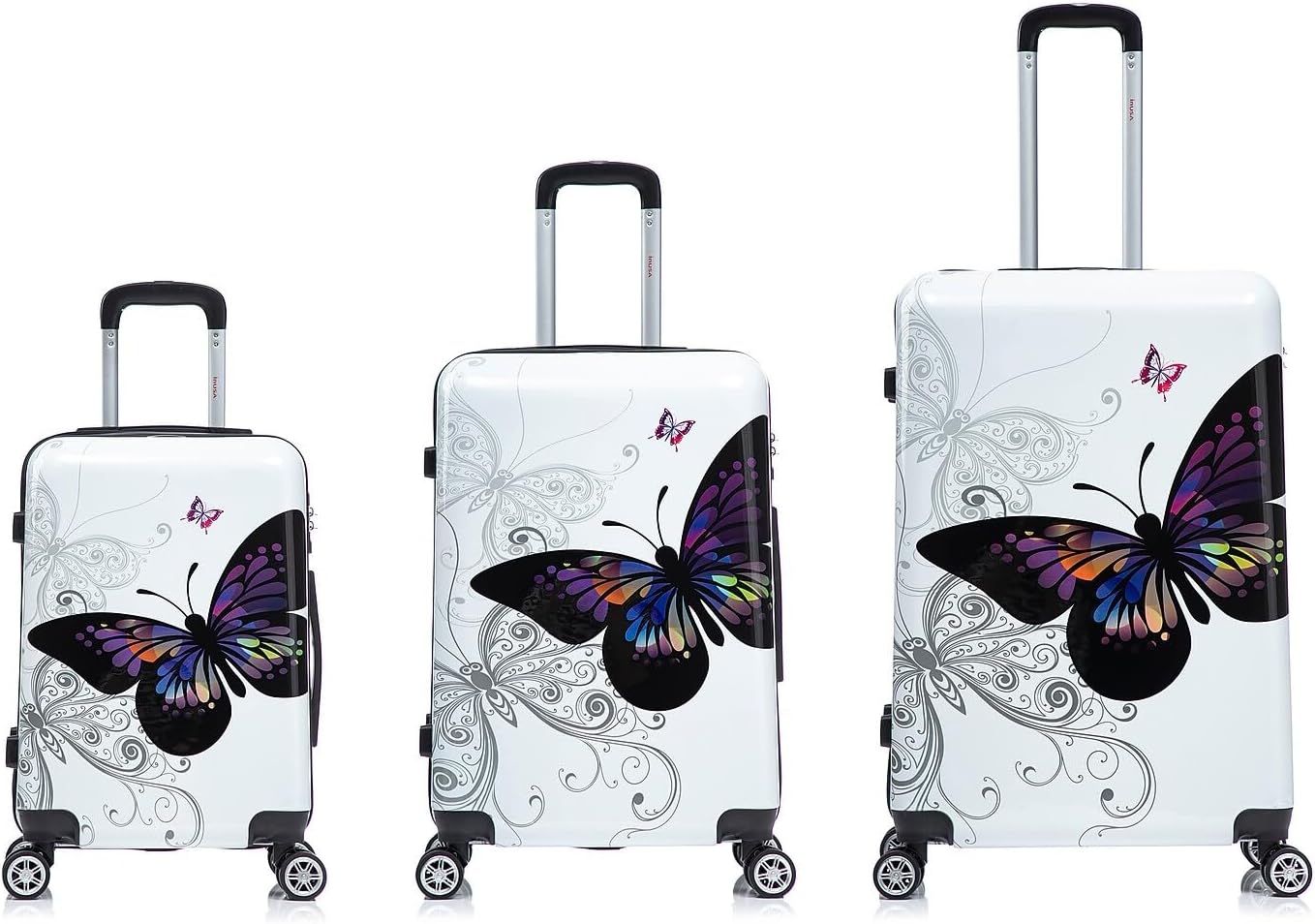 InUSA Hardside Butterfly Suitcase, 4-Wheeled Spinner, TSA Checkpoint Friendly, Black Butterfly