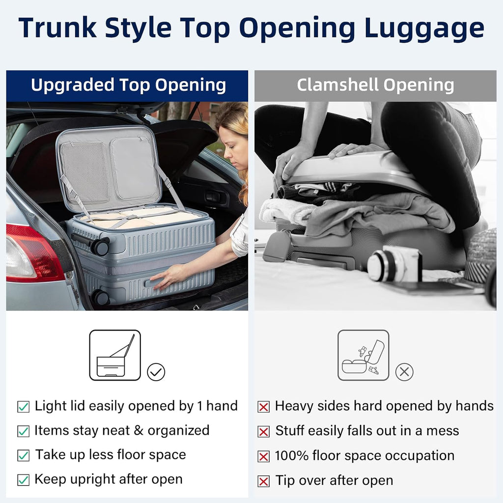 HanTrip 20 Inch Carry on Luggage 22x14x9 Airline Approved Hard Shell Suitcases with Wheels, Top Opening Expandable Carry on Luggage with Cup Holder Small Rolling Suitcase with Lock, Silver