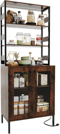 TrailBlaze 67' Tall Coffee Bar Cabinet with Power Outlets & RGB LED Lights - Glass Doors, Adjustable Shelves, Wine & Liquor Storage - Microwave Stand Pantry Hutch for Dining Room or Living Room -