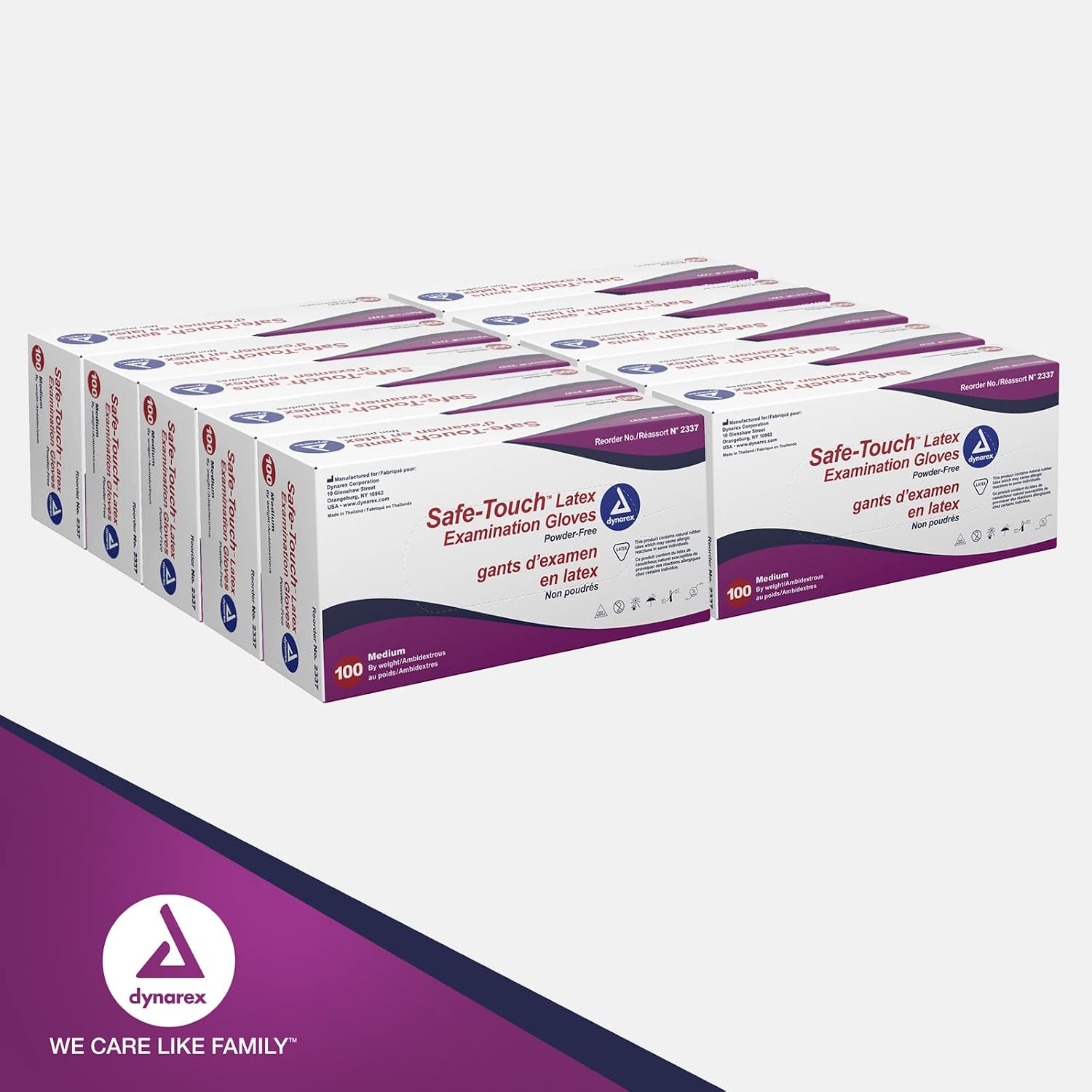 Dynarex Safe-Touch Disposable Latex Exam Gloves, Powder-Free - Healthcare, Corrections/Law Enforcement, Salon/Spa - Bisque, Medium, 1 Case - 10 Boxes of 100 Gloves