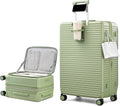 HanTrip Hard Shell Expandable Luggage Sets 2 Piece with Spinner Wheels Cup Holder, Top Opening Lightweight Luggage Rolling Suitcase, Carry On And Checked Luggage Set 2 Piece (Bamboo Green, 20/28)