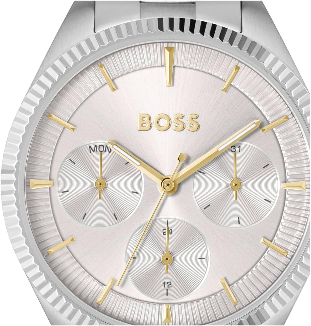 BOSS Women's Sage Sport Multifunction Watch – Stainless Steel Case, Elegant Sunray Dial, Day-Date-24-Hour Sub-Eyes, Quartz Movement, Classic and Versatile Design - Gift for Her