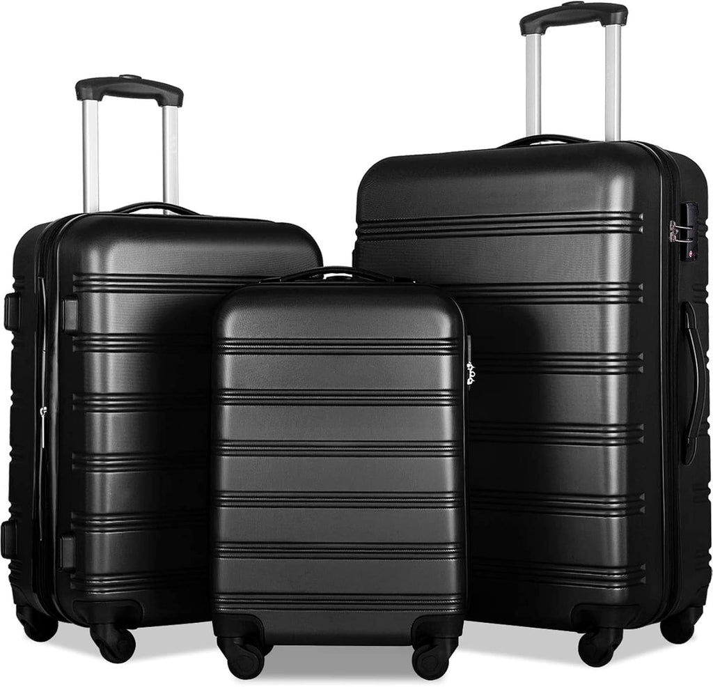Merax Luggage Set, Lightweight Carry on Luggage Airline Approved, Hard Case with Spinner Wheels,Black, 3 Set