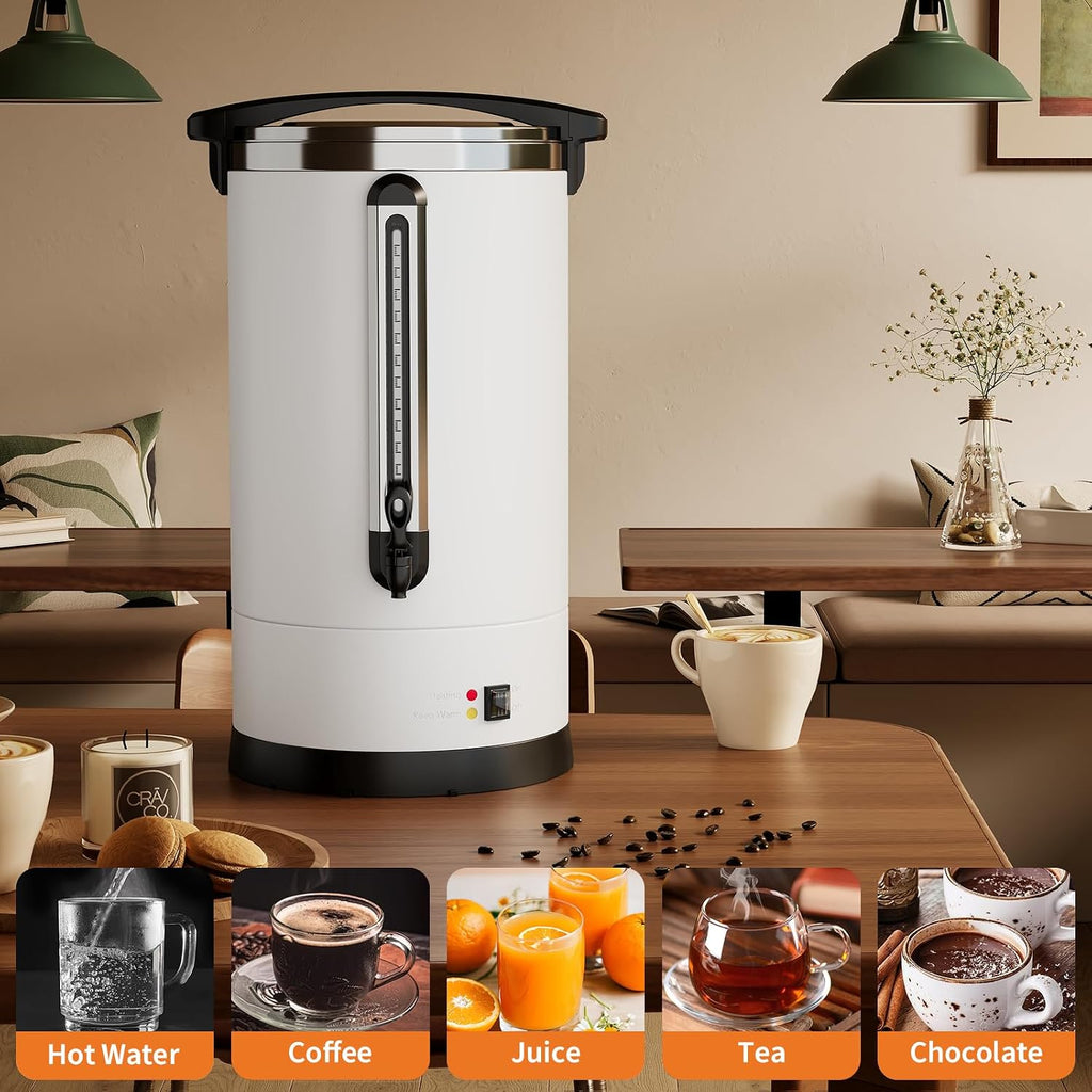 TROPOW Commercial Coffee Urn 100 Cup- 14L/3.7 Gal Coffee Maker,Double-Wall Insulated Stainless Steel Electric Coffee Maker, Hot Water Dispenser for Catering, Wedding, Buffet, Party