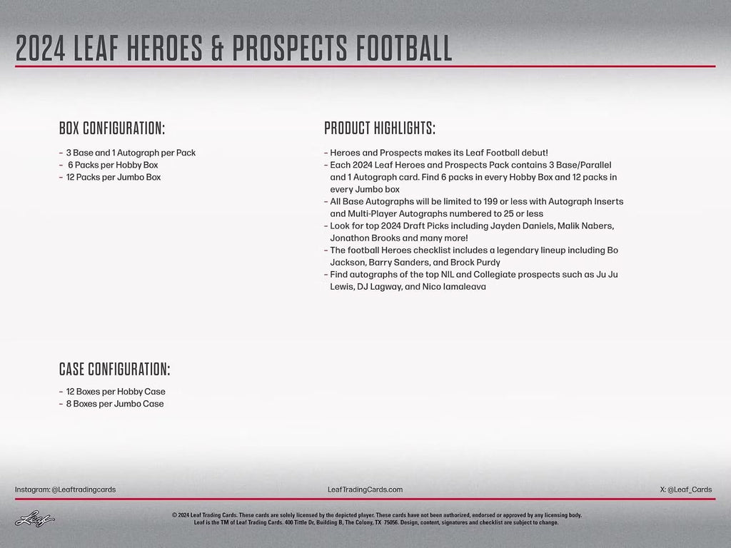 2024 Leaf Prospects & Heroes Football Hobby Box