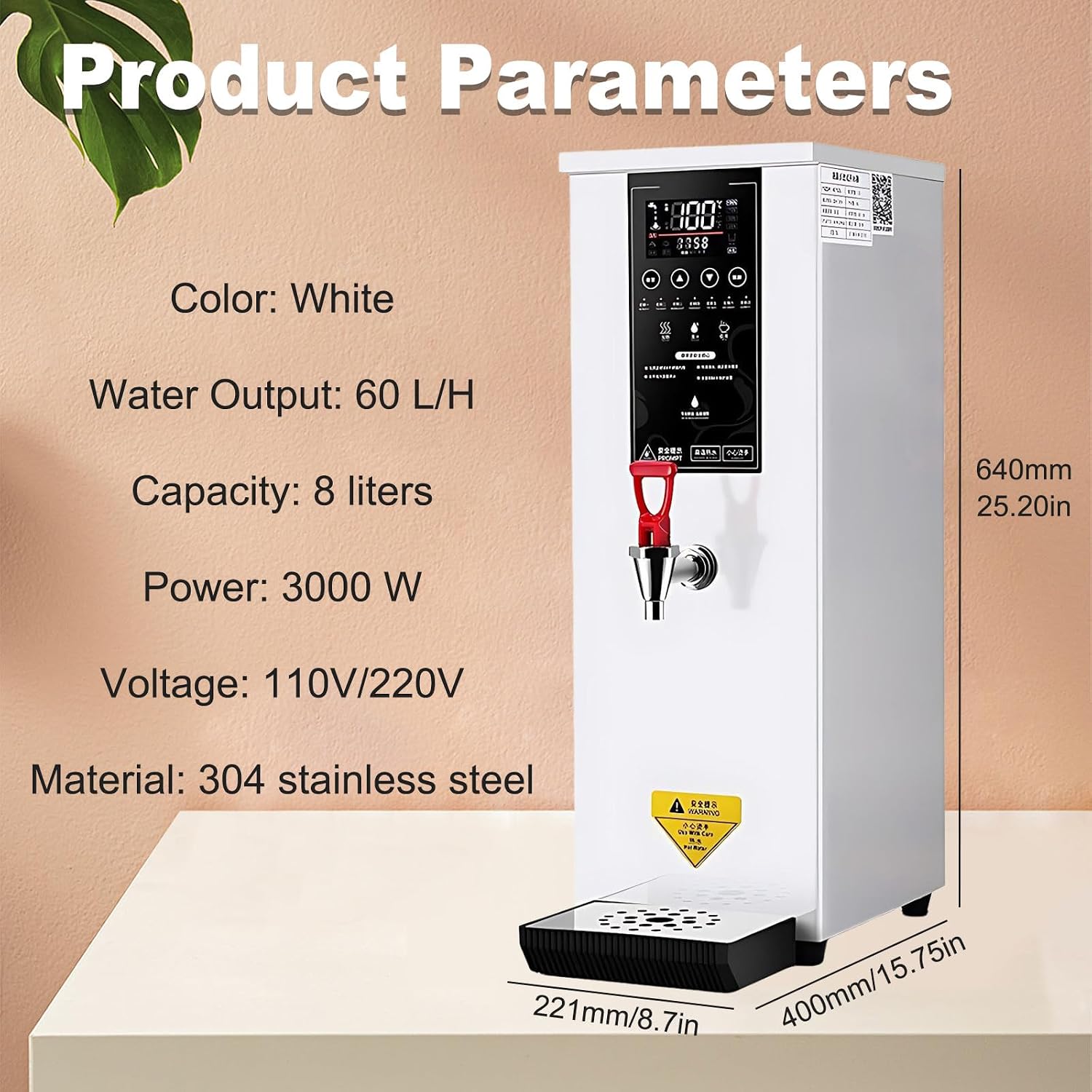 SHAHRYAR 60l/H Water Output Commercial Electric Hot Water Dispenser Boiler,Professional Commercial Electric Hot Water Dispenser,for Milk Tea Shops, Coffee Shops White