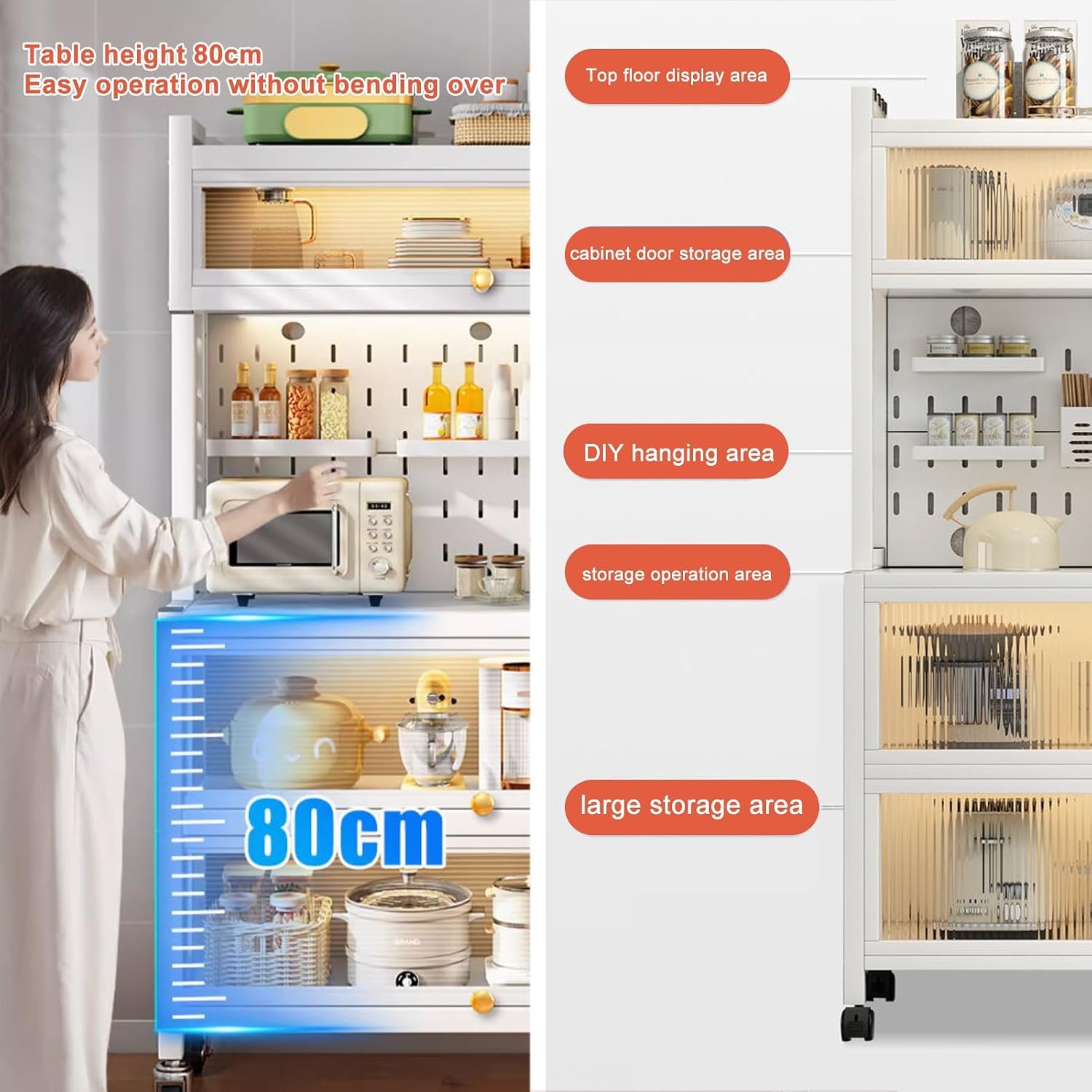 Kitchen Storage Cabinet - Bakers Rack Countertop, Microwave Oven Shelf Cabinet, Coffee Bar Station Organizer with Flip Doors for Kitchen Hutch, Home, Office, Pantry, Garage (Color : 5-Tier, Size : L