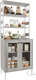 67' Tall Coffee Bar Cabinet with Power Outlets & RGB LED Lights - Kitchen Bakers Rack and Pantry Cabinet with Glass Doors - Adjustable Shelves & Display Storage for Dining Room, Living Room