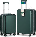 mixi 2-Piece Luggage Sets with Cup Phone Holder and Charger Hard Shell Suitcases with Spinner Wheels, 20+26 Inch Blackish Green