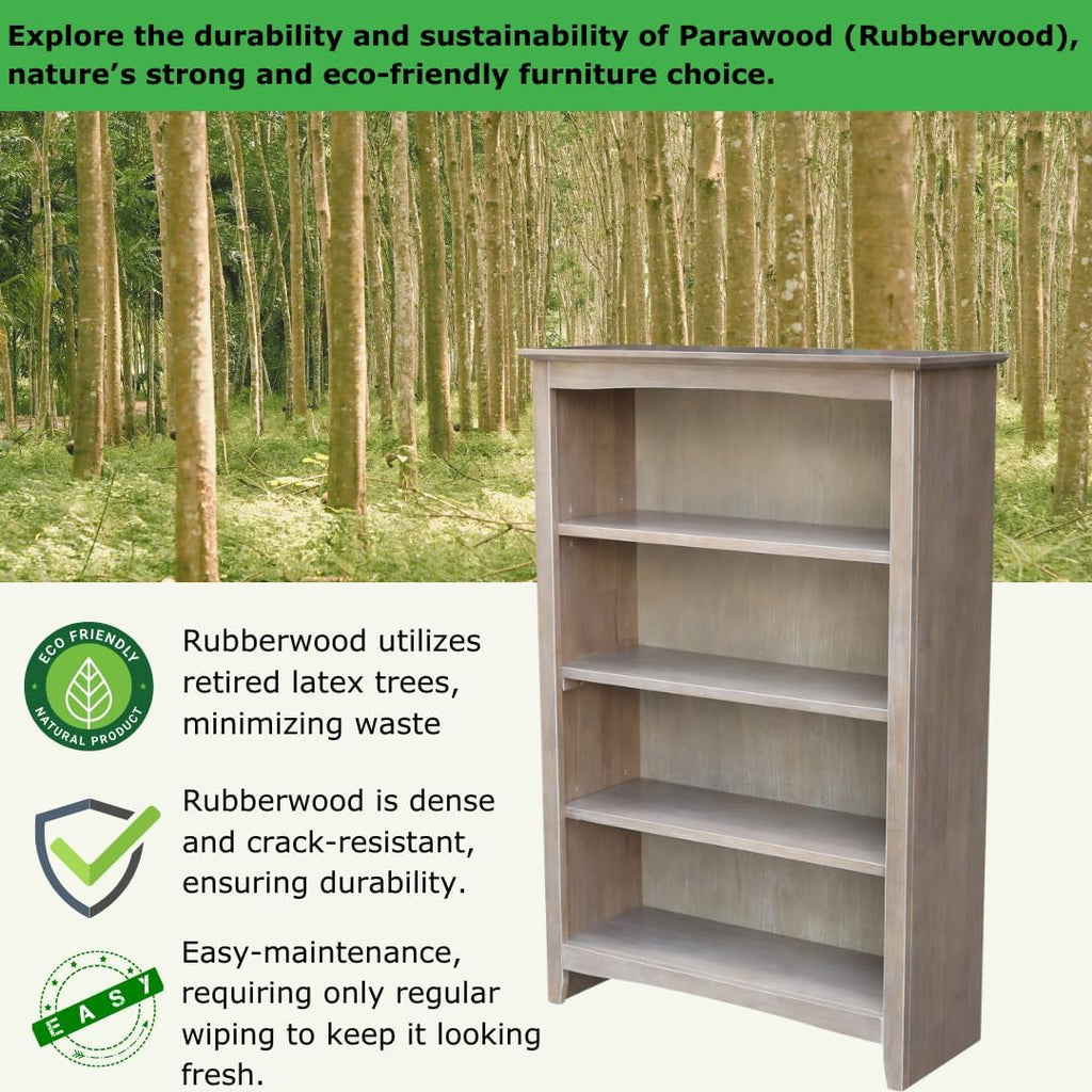 Shaker Solid Wood Bookcase, 48' High, Washed Gray Taupe