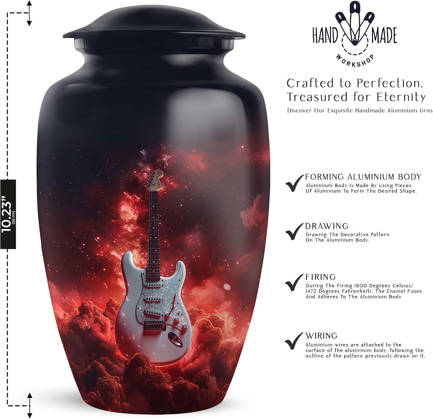 Guitar Urn for Ashes, Decorative Urns for Adults, Cremation for Men & Women, Black, Combo, (1Pc 10 Inch & 4Pcs 3 Inch)