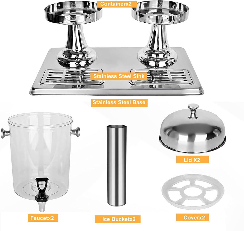 Beverage Dispenser,4.4 Gallon Beverage Dispenser for Parties, Stainless Steel Dual-Head Juice Dispenser with Centre Ice Core and Drip Trays for Parties, Buffet Cafeterias, Homes, Weddings, Events