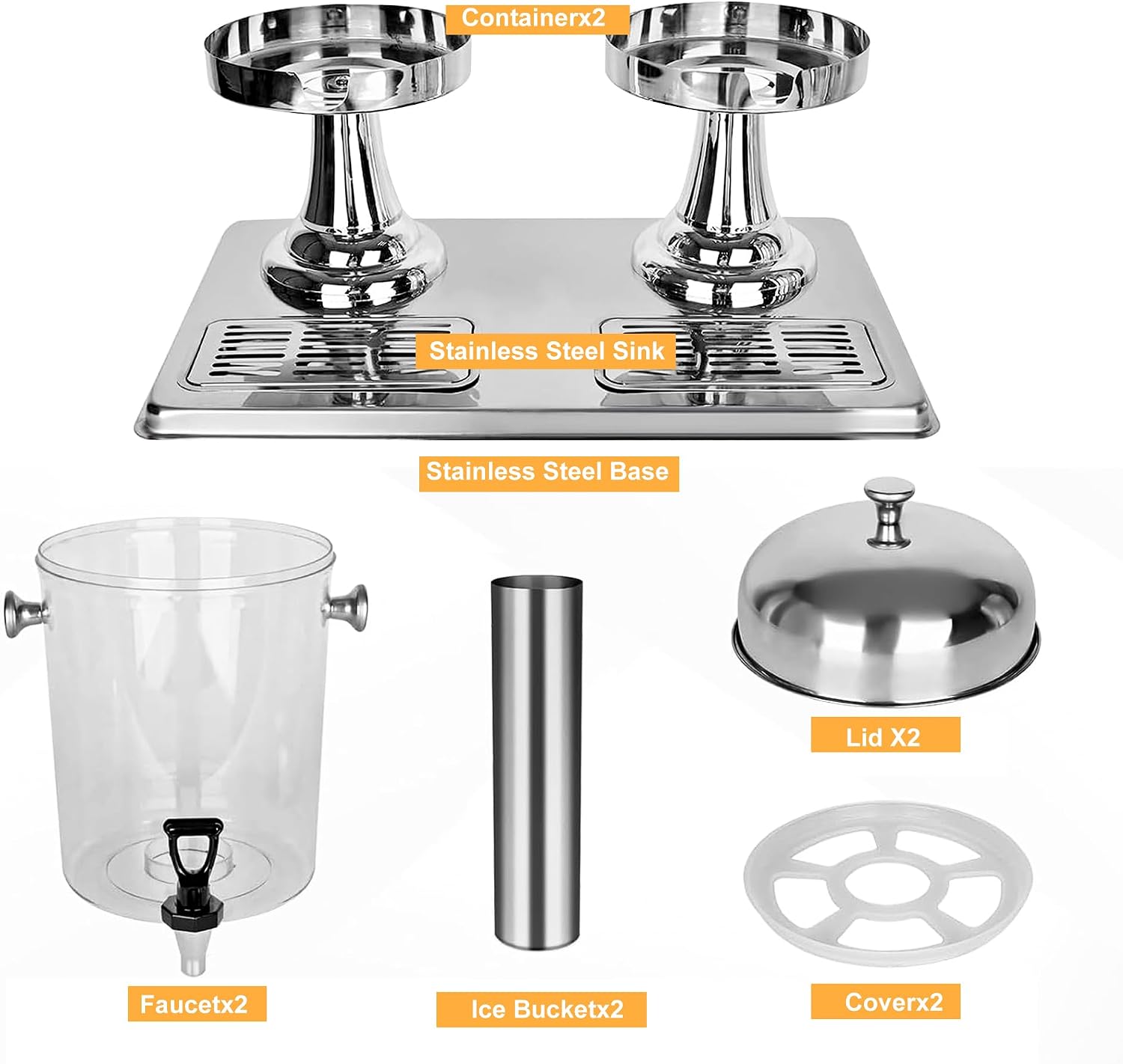 Beverage Dispenser,4.4 Gallon Beverage Dispenser for Parties, Stainless Steel Dual-Head Juice Dispenser with Centre Ice Core and Drip Trays for Parties, Buffet Cafeterias, Homes, Weddings, Events