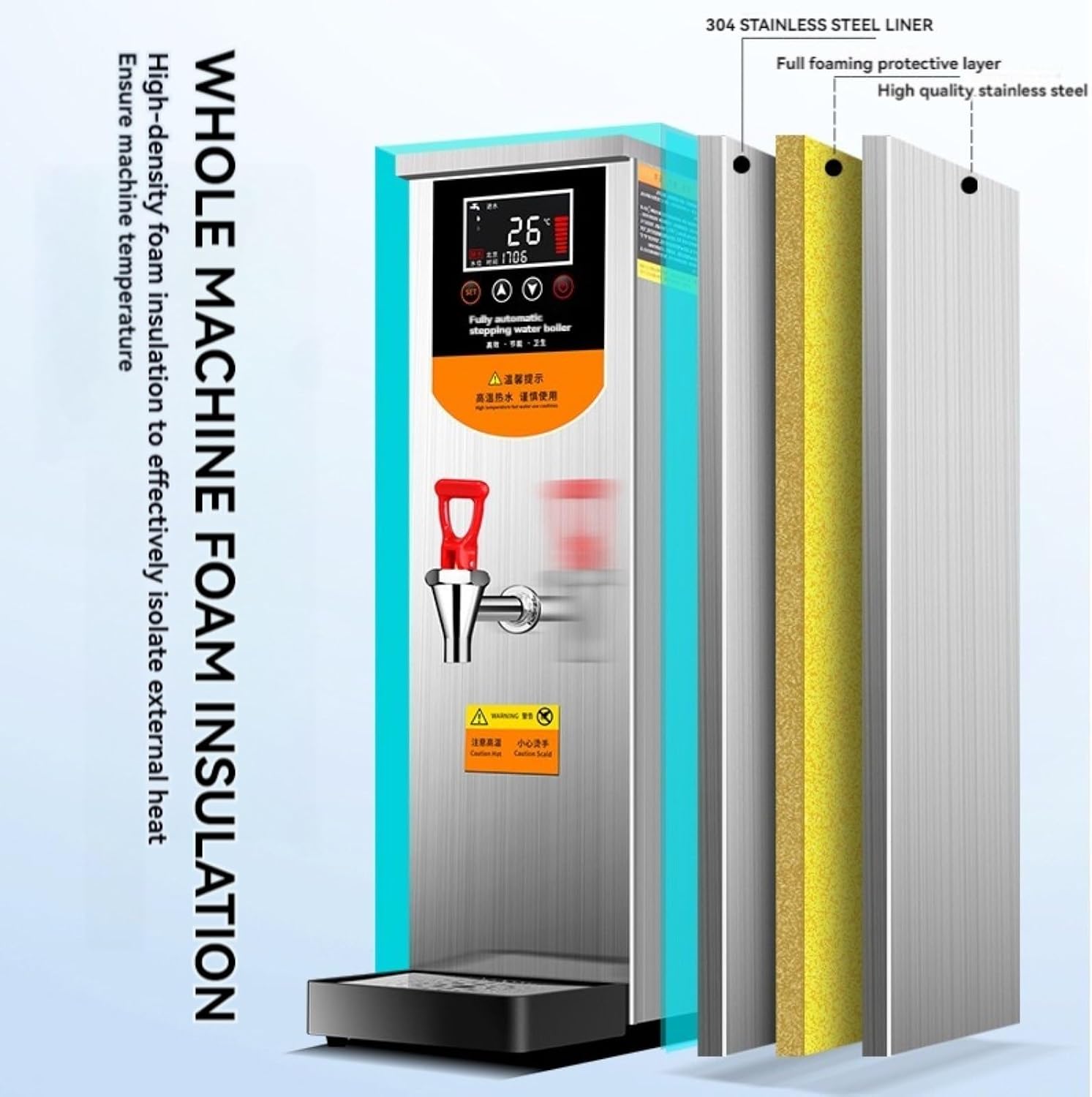 2500W Professional Commercial Electric Hot Water Dispenser with LCD Touchscreen,Safe To Drink (White 220V)