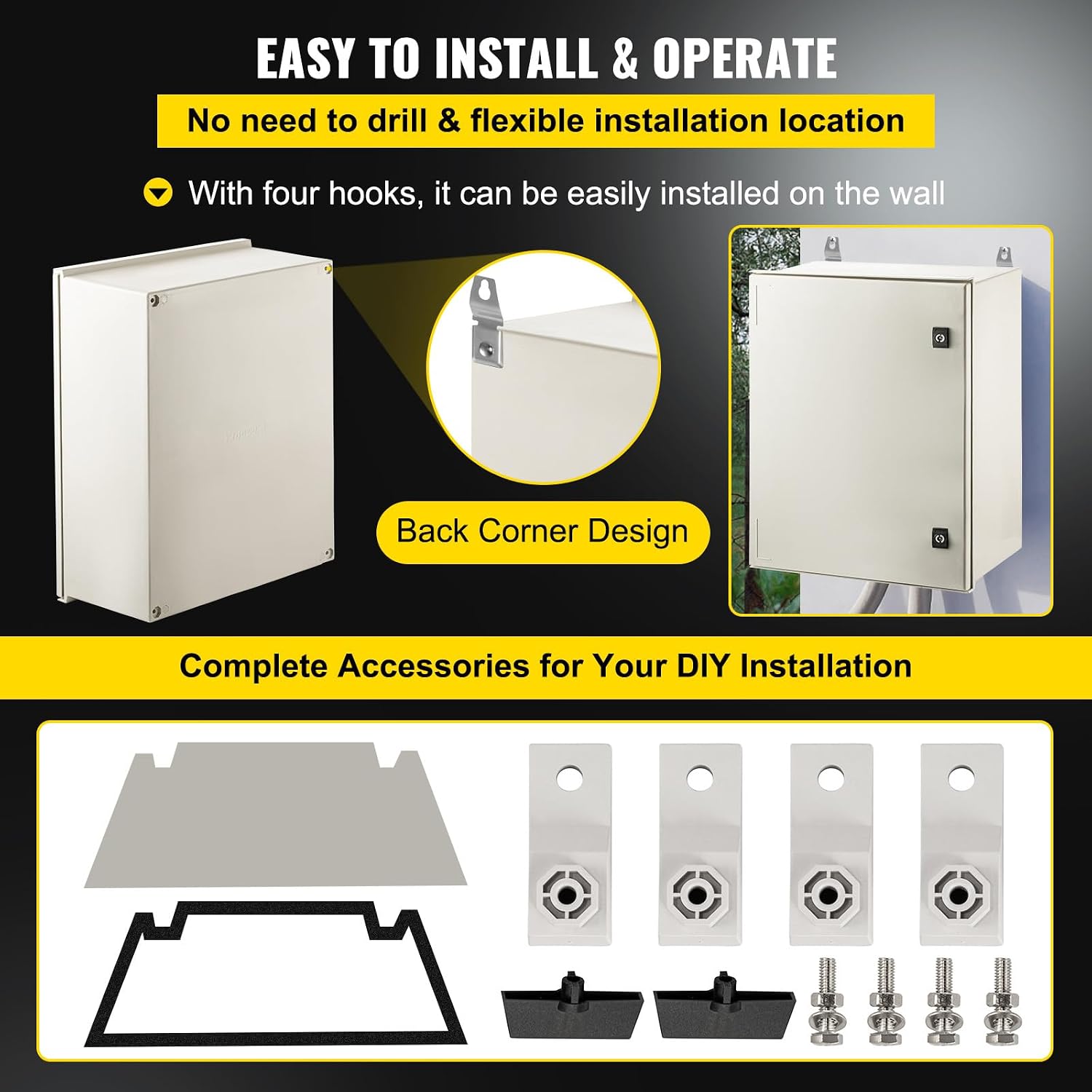 Happybuy NEMA Steel Case, 24x20x9'' NEMA 4X Fiberglass Electric Enclosure, with IP66 Water and Dust Resistance, Ideal for Both Outdoor and Indoor Applications, Comes with Mounting Plate (60x50x23 cm)