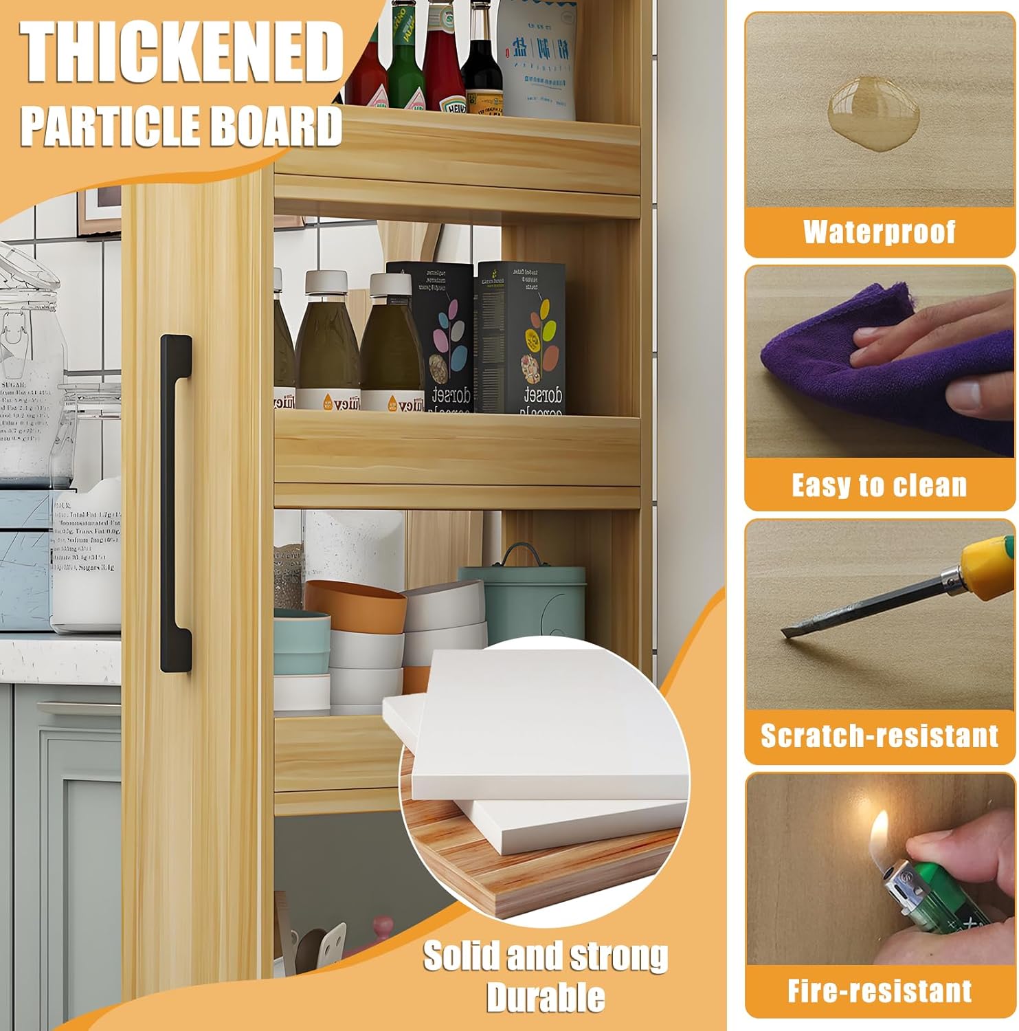 Slim Storage Cart,Rolling Spice Rack Next to Fridge Slim,Kitchen Rolling Cart,Narrow Storage Cabinet, Wood Storage Organizer,for Kitchen,Bakers,Pantry,Dining Room White 7.9×17.7×72.4in