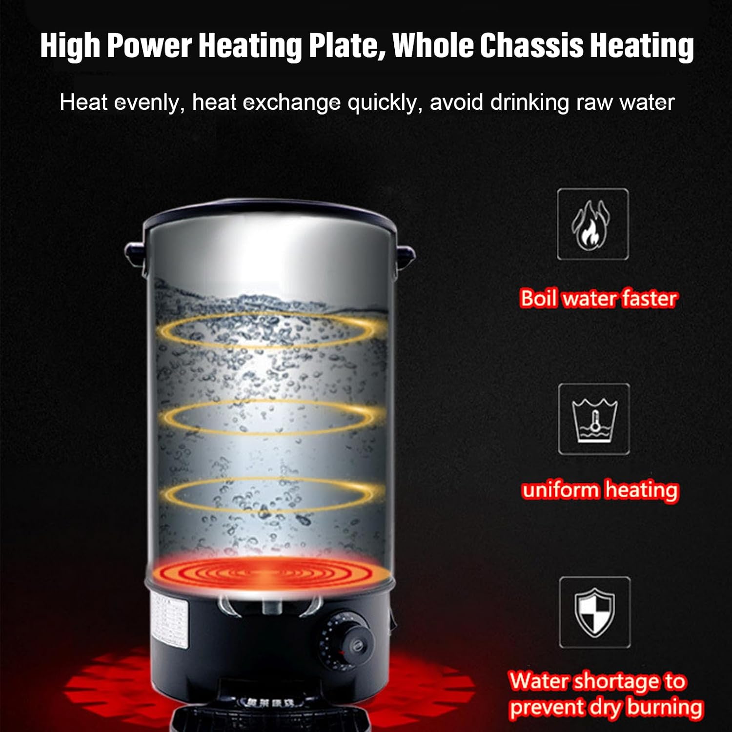 50 Cup Electric Hot Water Pot Urn, 1500W Dispenser Instant Coffee Milk Tea Boil Dry Protection Even Heating Throughout Chassis Stainless Steel Hot Water Boiler Urn for Party Commercial/8L