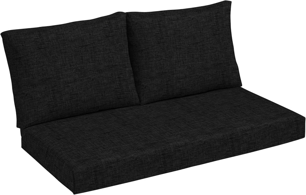 Arden Outdoor Loveseat Cushion Set, 48 x 24, Rain-Proof, Fade Resistant, Cushion Set for Couch, Bench, and Swing Black Leala