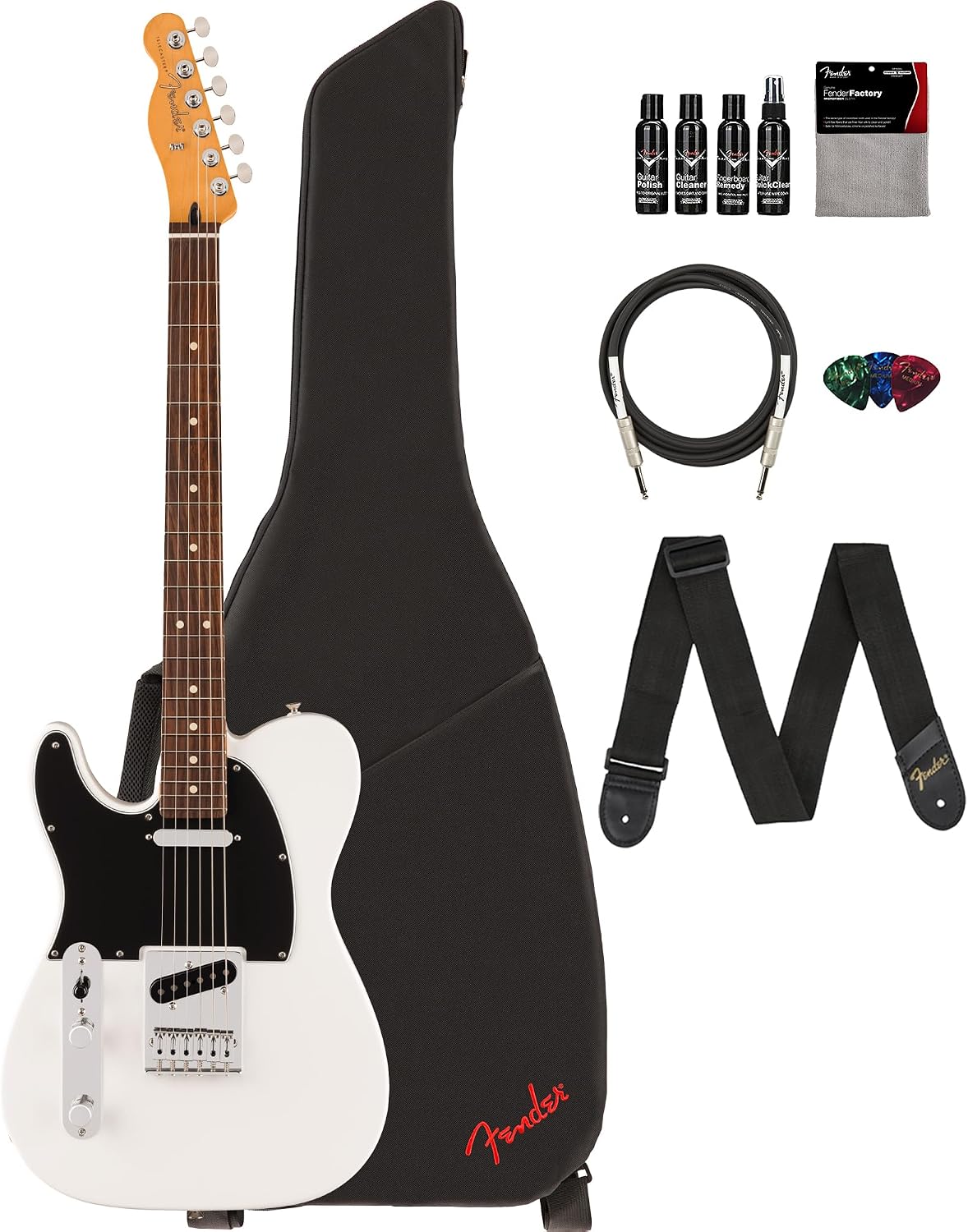 Fender Player II Telecaster Left-Handed - Polar White Bundle with Gig Bag, Strap, Cable, 3-Pack Picks and Guitar Cleaning Kit