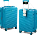 HanTrip Hard Shell Suitcases Travel Expandable Luggage, 24 Inch Check in Luggage with Spinner Wheels Cup Holder Charger Built in, Checked Medium Suitcase Lightweight Suitcases, Caribbean Blue