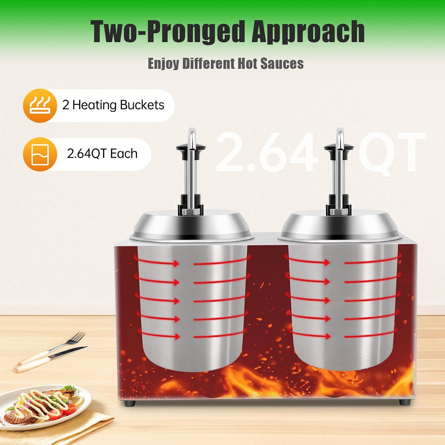 Cheese Dispenserwith 2 Pumps,2 x 2.5L Stainless Steel Hot Cheese Dispenser, Electric Seasoning Sauce Warmer,Temperature Control 32°-230°F for Home Restaurant Snack Bar