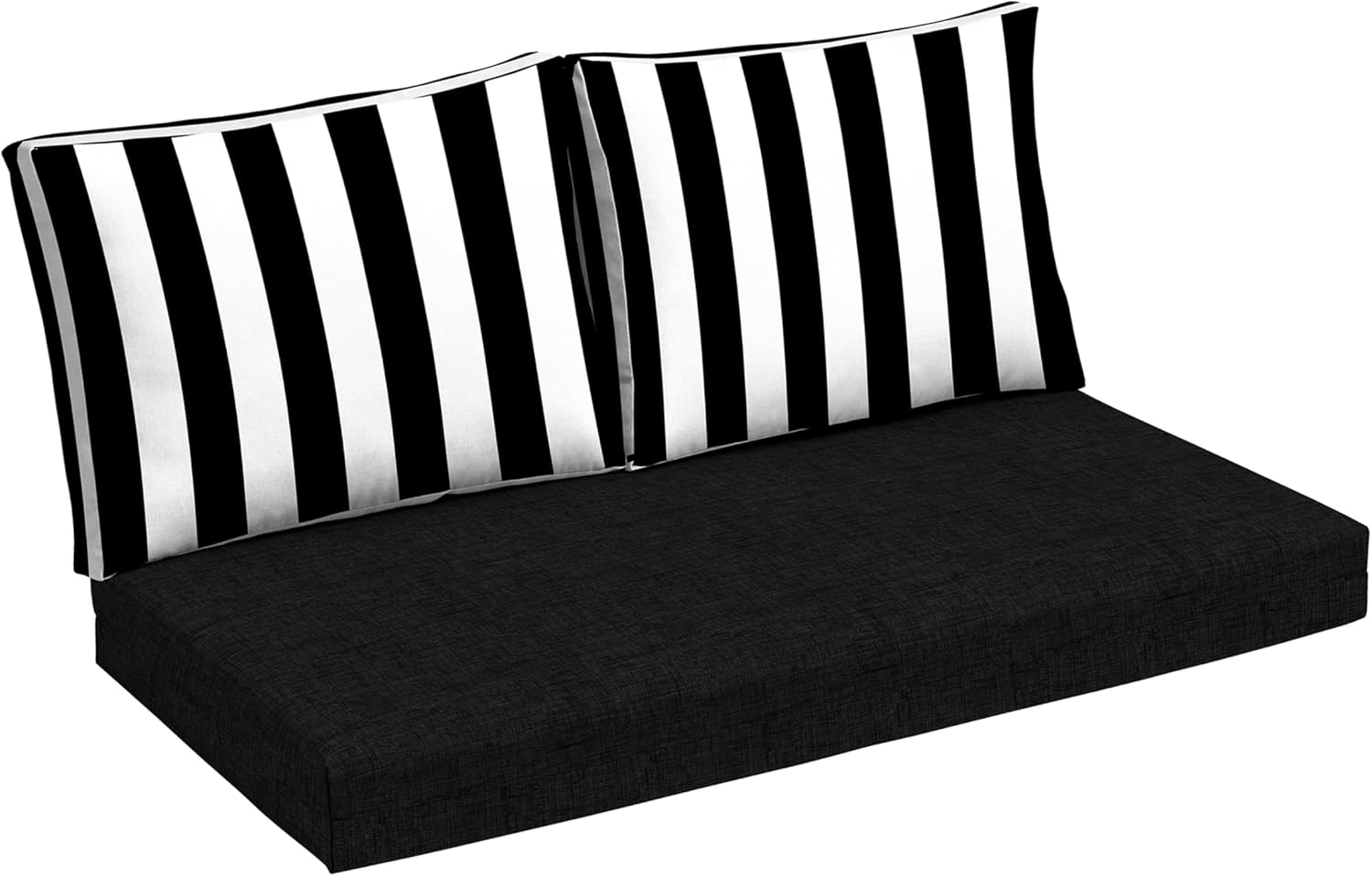 Arden Outdoor Loveseat Cushion Set, 48 x 24, Water Repellent, Fade Resistant, Cushion Set for Couch, Bench, and Swing, Black Cabana Stripe