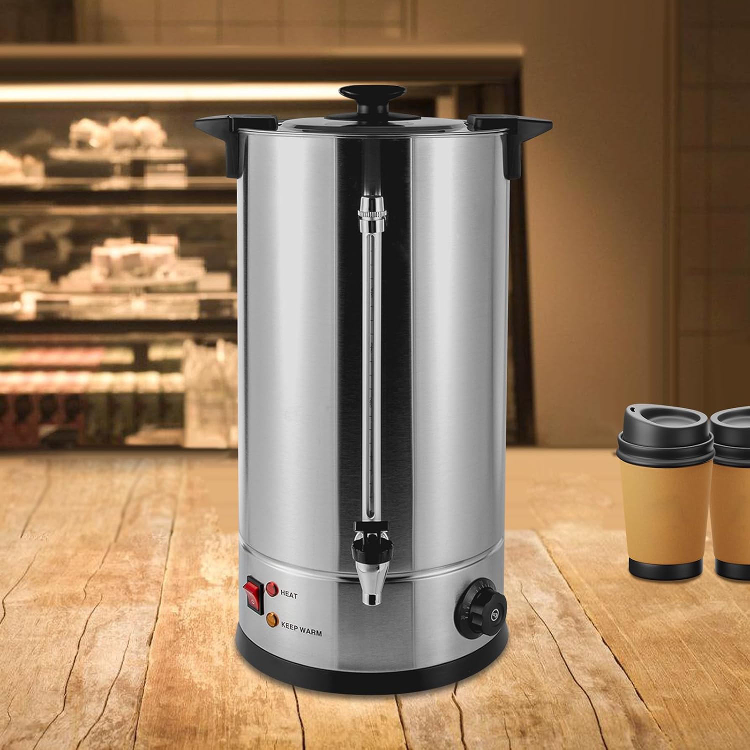 25L/6.6gal Commercial Coffee Urn Grade Stainless Steel Electric Tea Kettle Hot Water Boiler Commercial Catering Hot Water Kettle Electric Coffee Urn for Home Party Office 150 Cups