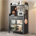 5-Tier Kitchen Bakers Rack with Drawer, Adjustable Shelves & Pegboard, Utility Storage Cabinet with Hooks, Power Outlets(Black,147.5x60cm/58x23.6in)